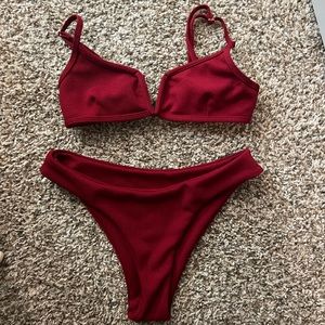 ZAFUL Red Ribbed Bikini Set Size Small